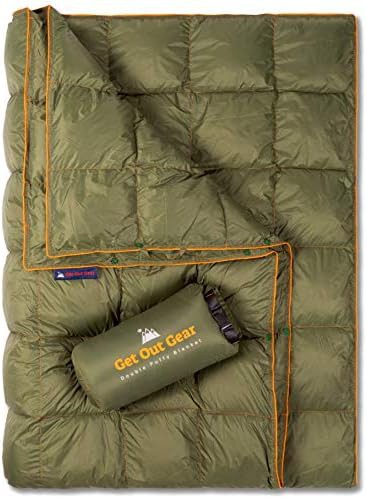 Olive orange double puffy camping blanket