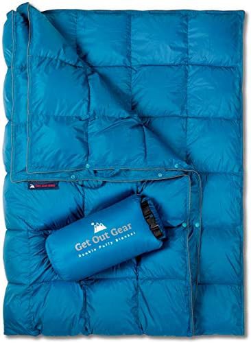 Teal blue double puffy camping blanket