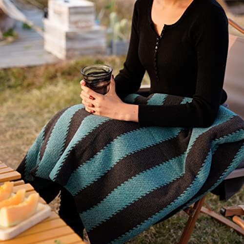Blue stripe merino wool camping throw — photo 5