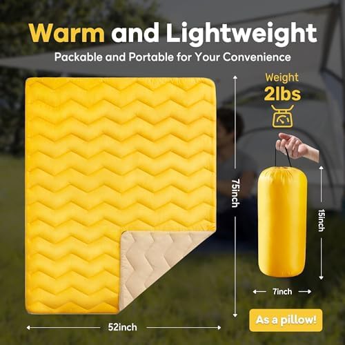 Waterproof puffy camping blanket in yellow — photo 3