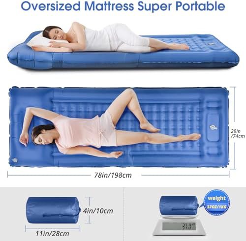Blue inflatable sleeping pad with built-in pump — photo 3