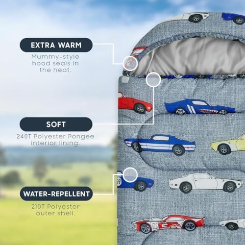 Race cars gray vehicles kids sleeping bag — photo 3