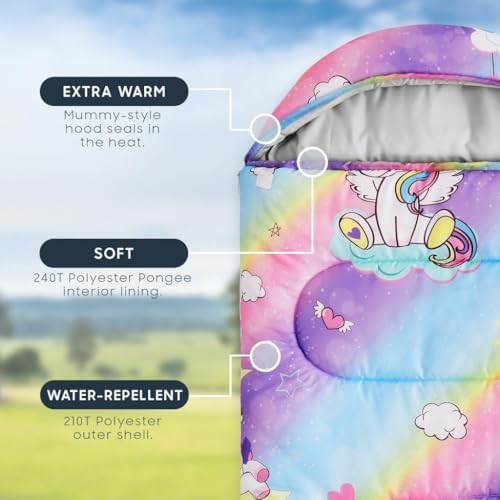 Unicorns rainbow purple kids sleeping bag — photo 3