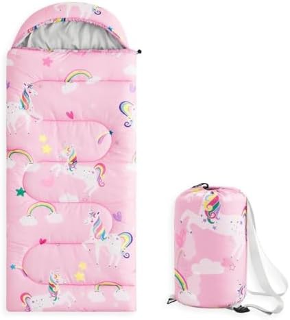 Unicorns rainbow clouds pink kids sleeping bag