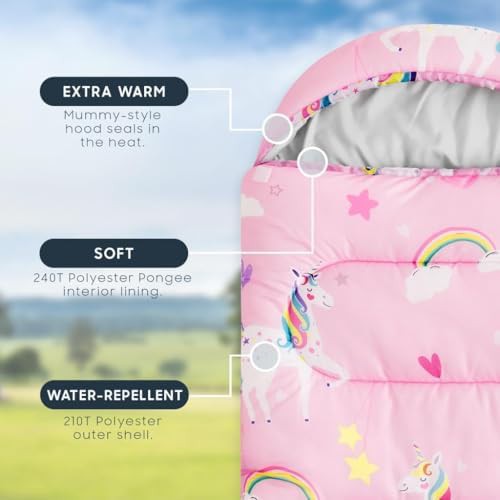 Unicorns rainbow clouds pink kids sleeping bag — photo 3