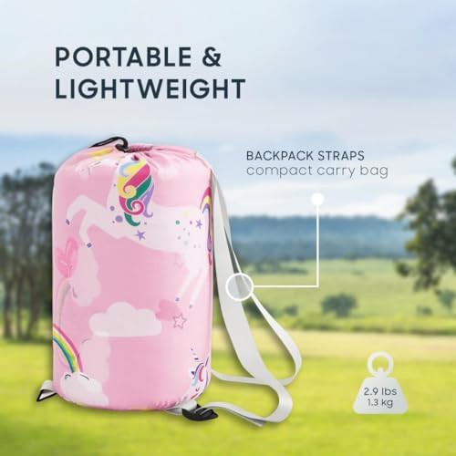 Unicorns rainbow clouds pink kids sleeping bag — photo 4