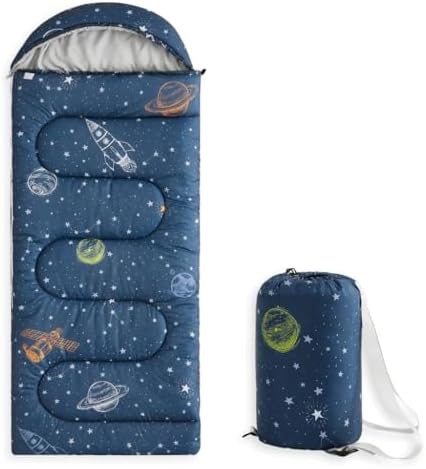 Space stars rockets navy blue kids sleeping bag