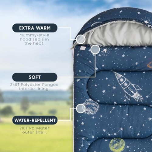 Space stars rockets navy blue kids sleeping bag — photo 3