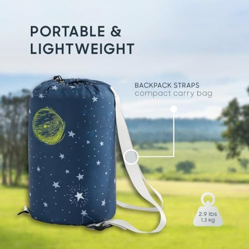 Space stars rockets navy blue kids sleeping bag — photo 4