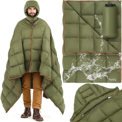 HunnmingRe hooded down wearable sleeping bag olive