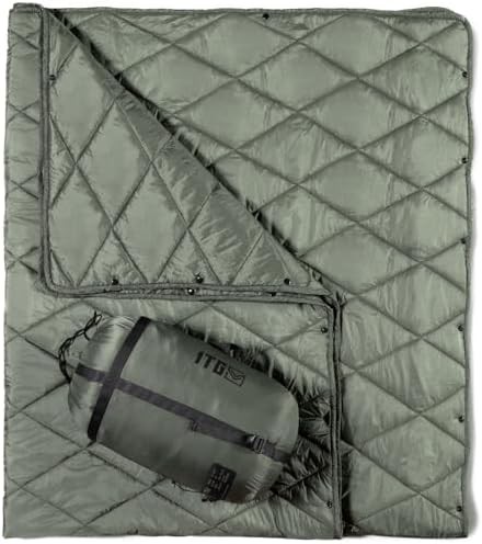 Olive green packable camping quilt