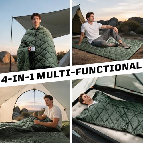 Olive green packable camping quilt — photo 3