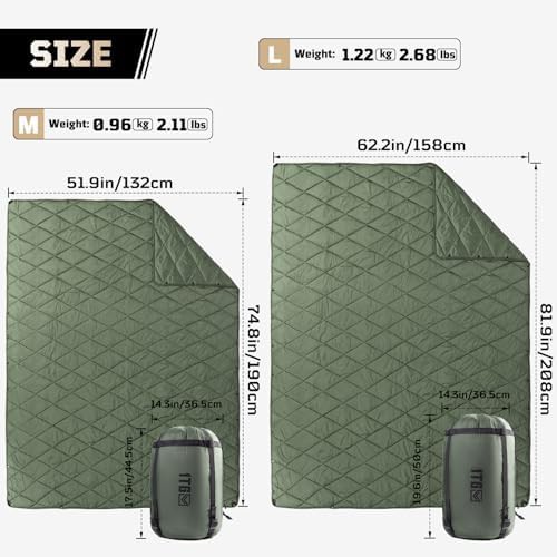 Olive green packable camping quilt — photo 4