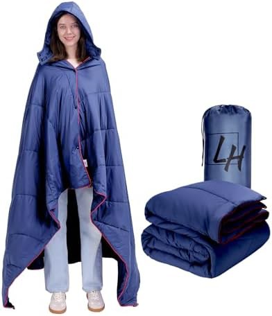 Wearable puffy camping blanket for two