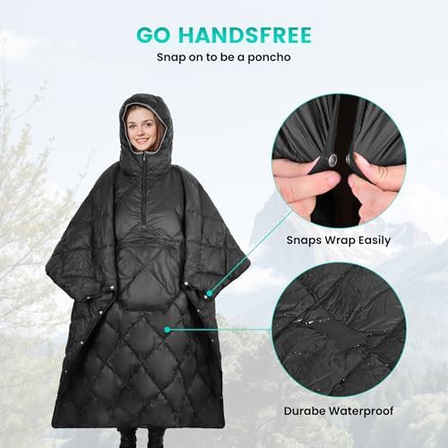 Black wearable poncho style camping blanket — photo 4