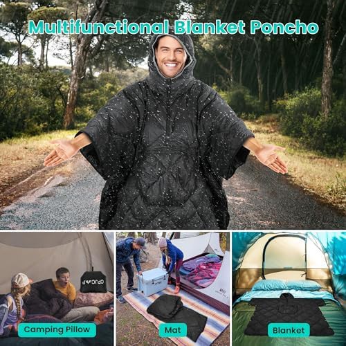 Black wearable poncho style camping blanket — photo 5