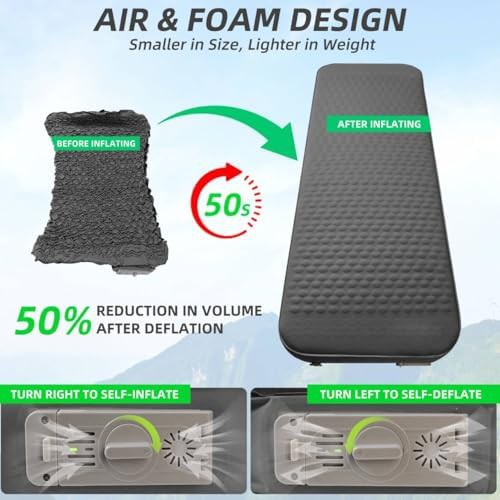 Self inflating memory foam camping pad in grey — photo 3