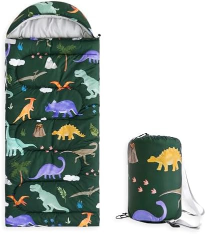 Dinosaur dark green kids sleeping bag