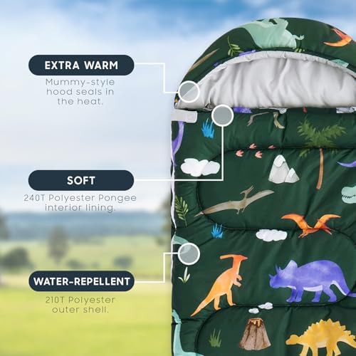 Dinosaur dark green kids sleeping bag — photo 3