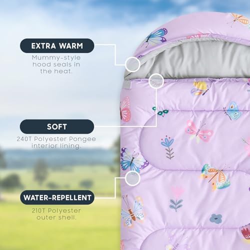 Butterfly garden light purple kids sleeping bag — photo 3