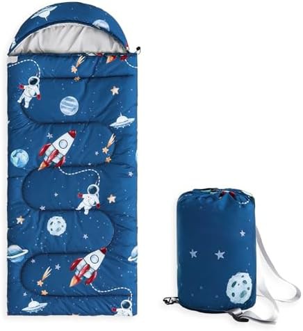 Space rocket blue kids sleeping bag