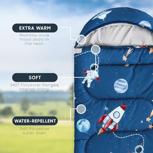 Space rocket blue kids sleeping bag — photo 3