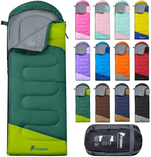 Green three season backpacking sleeping bag