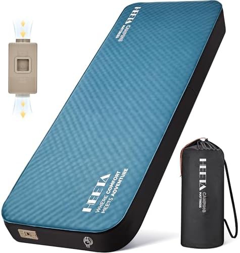 Self inflating camping mattress with electric pump