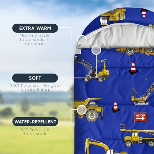 Excavator blue kids sleeping bag for three seasons — photo 3