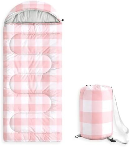 Gingham plaid pink kids sleeping bag