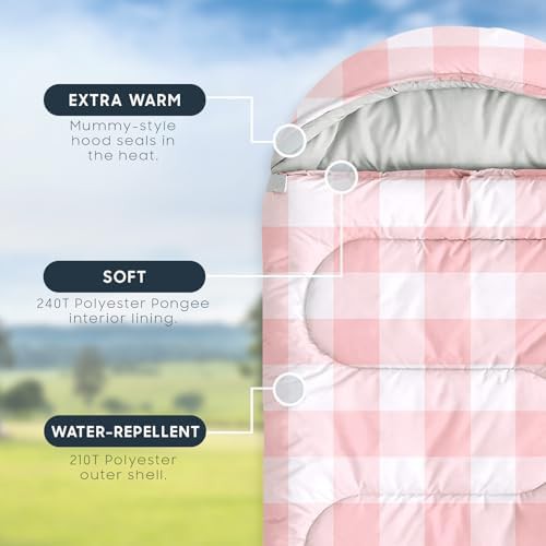 Gingham plaid pink kids sleeping bag — photo 3