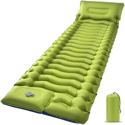 Green ultralight sleeping pad with pillow