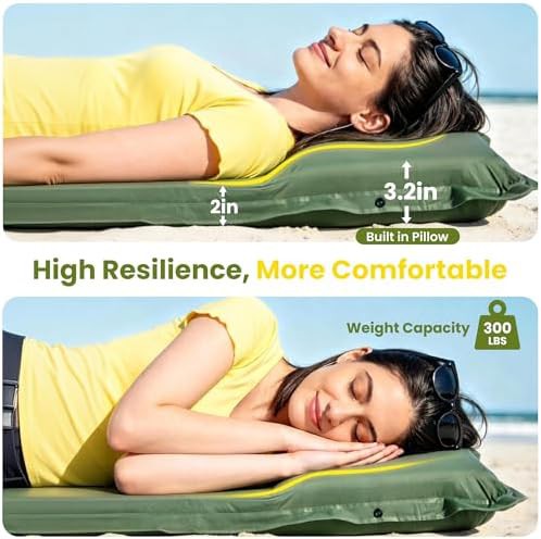 Green self inflating sleeping pad with pump — photo 3
