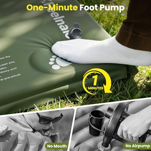 Green self inflating sleeping pad with pump — photo 4
