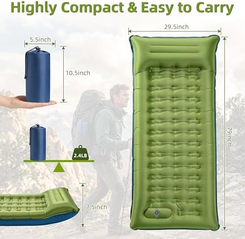 Green ultralight thick inflatable sleeping pad — photo 4