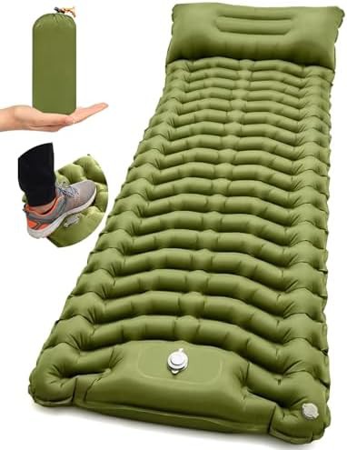 Olive green sleeping pad with foot pump
