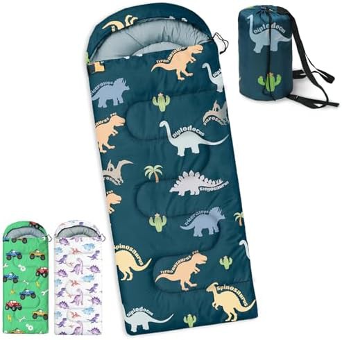 Green dinosaur kids three season sleeping bag
