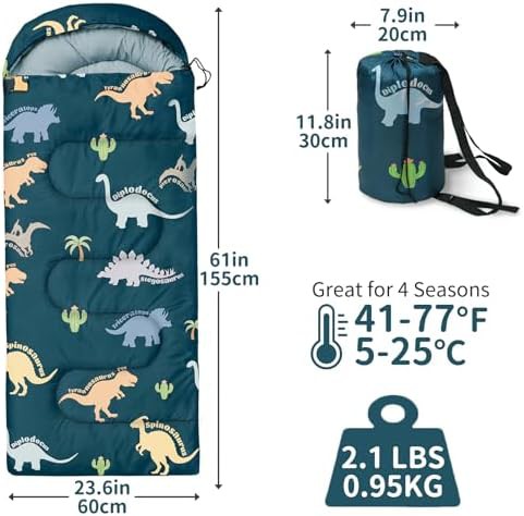 Green dinosaur kids three season sleeping bag — photo 3