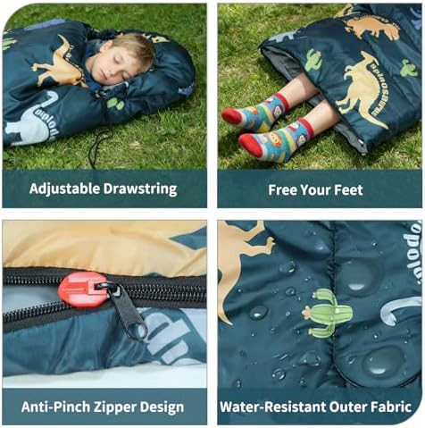 Green dinosaur kids three season sleeping bag — photo 4