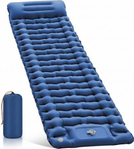 Camping sleeping pad with foot pump